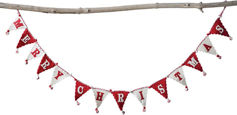 Red and White Christmas Banner - 72in Wool Felt Garland