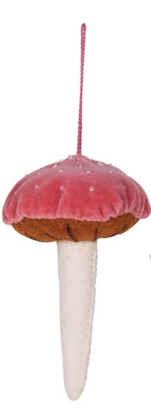 Velvet Beaded Mushroom Ornament - Red