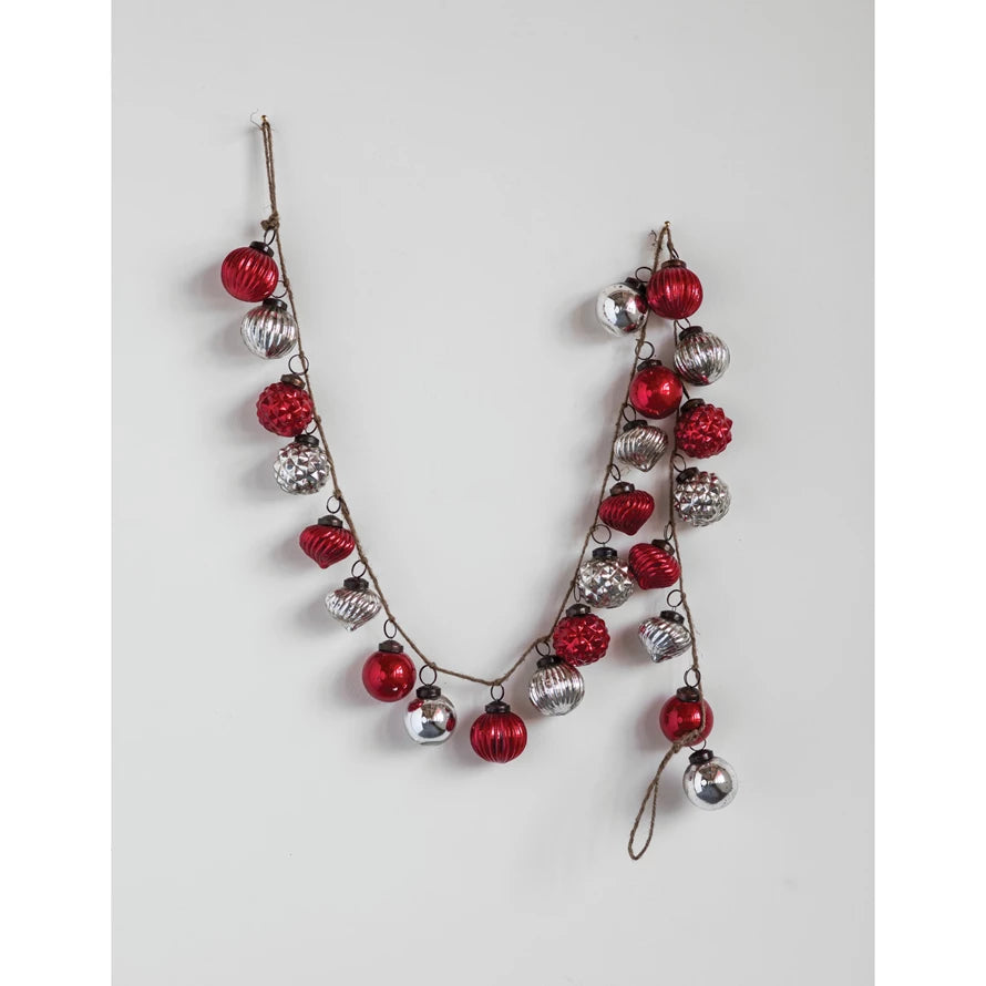 Red and Silver - Mercury Glass Ornament Garland