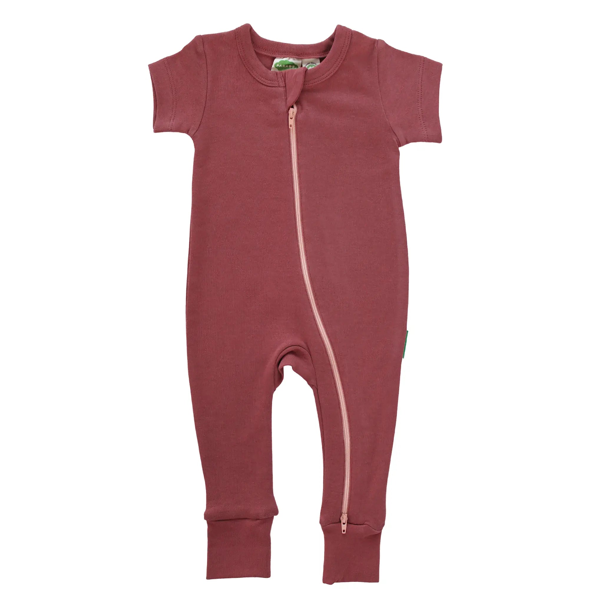 Short Sleeve Zip Romper - Rose