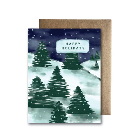 Happy Holidays Snowy Trees - Holiday Card