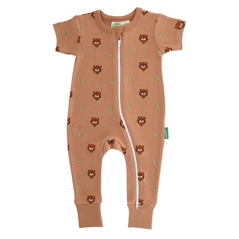 Short Sleeve Zip Romper - Tigers