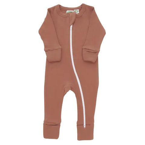 Long Sleeve 2-Way Zip Romper - Toffee