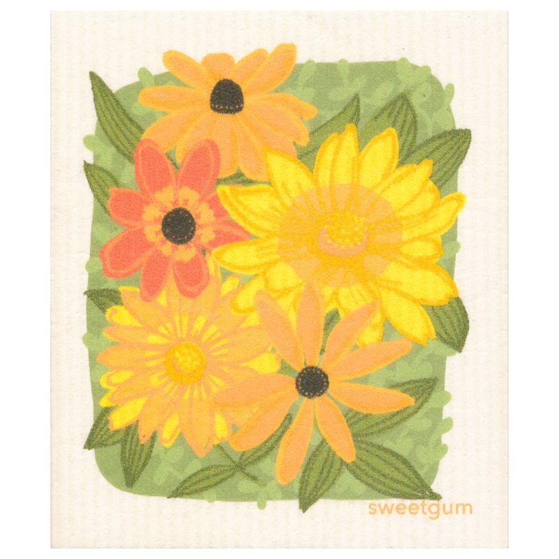 Yellow Flowers & Leaves - Swedish Dishcloth